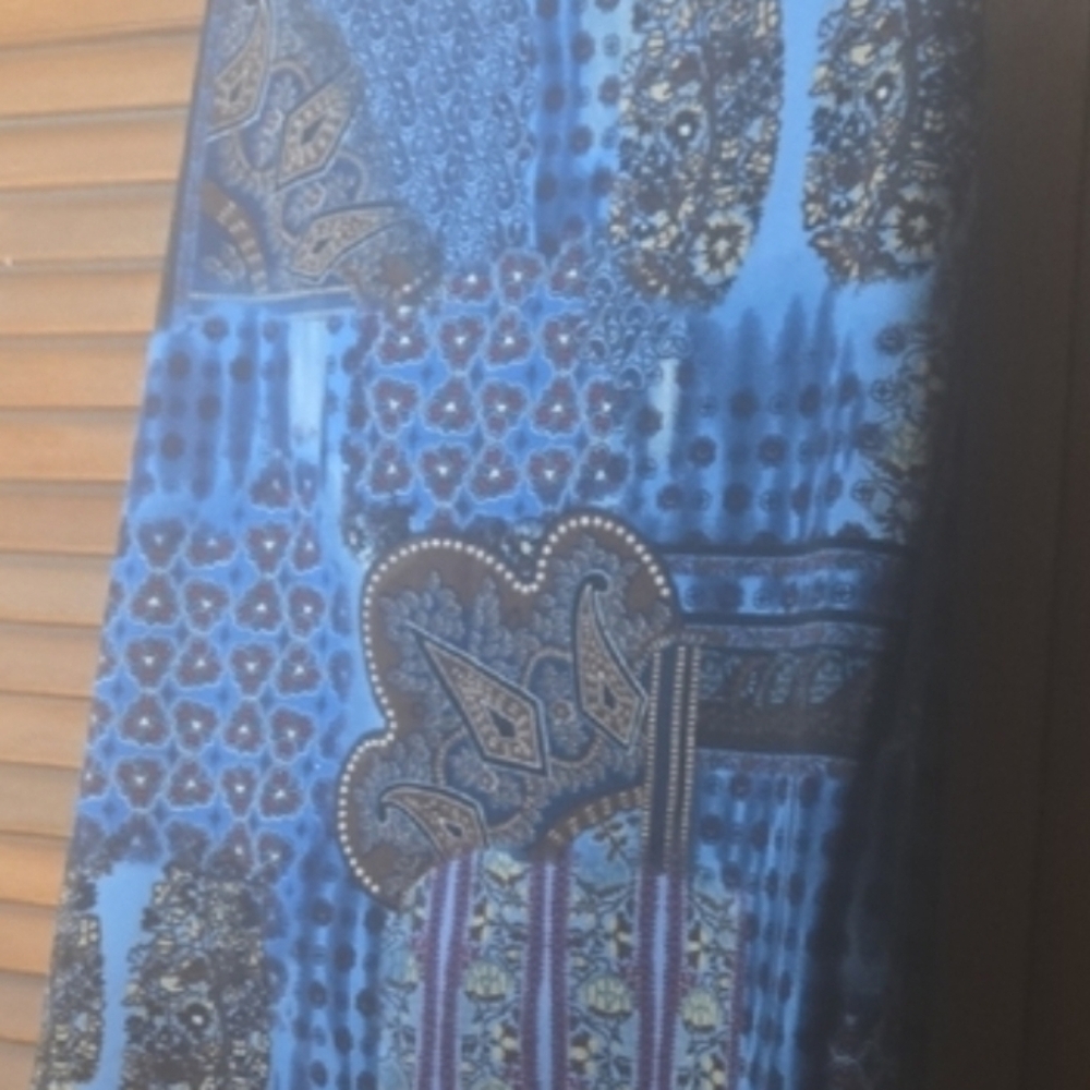 LuLaRoe Blue and Gold Patterned Midi Skirt